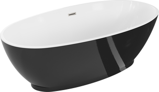 Mexen Bilbao szabadon álló kád 180 x 90 cm, fehér/fekete, szálcsiszolt nikkel túlfolyó - 51311809075-97