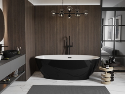 Mexen Bilbao cadă freestanding 180 x 90 cm, albă/neagră, preaplin negru - 51311809075-70