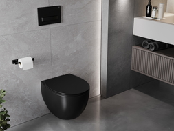 Mexen Egg perem nélküli WC-csésze lassan záródó, vékony duroplast ülőkével, fekete matt - 30245070