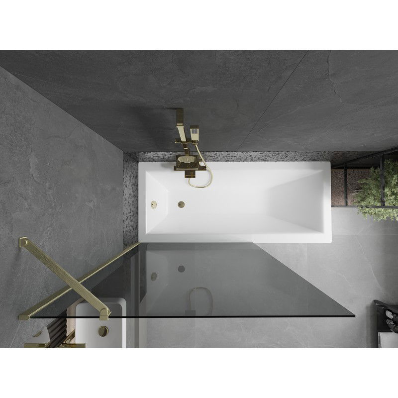 Mexen Next 1-részes fürdőszobai paraván 100 x 150 cm, grafit, arany kefével - 895-100-000-00-40-55