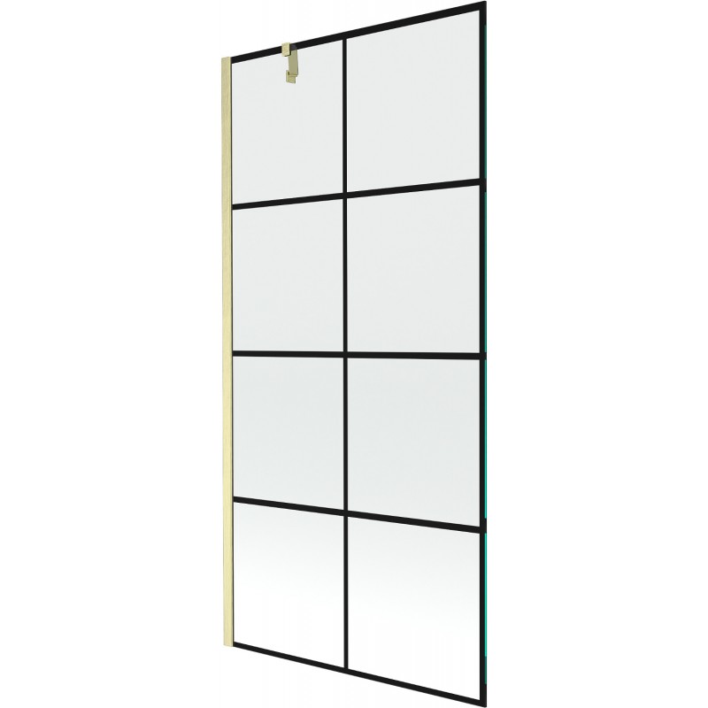 Mexen Next 1-szárnyú fürdőszobai paraván, 90 x 150 cm, fekete mintázat, arany szálcsiszolt - 895-090-000-00-77-55