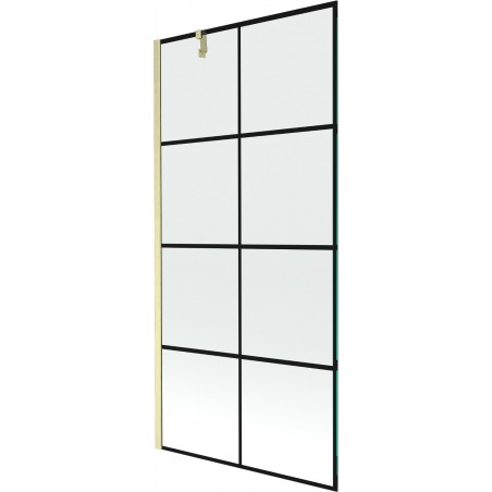 Mexen Next 1-szárnyú fürdőszobai paraván, 90 x 150 cm, fekete mintázat, arany szálcsiszolt - 895-090-000-00-77-55