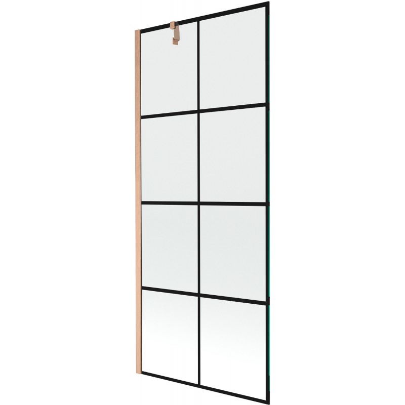 Mexen Next egyajtós fürdőkádparaván 80 x 150 cm, fekete minta, sörtézett vörösréz - 895-080-000-00-77-65