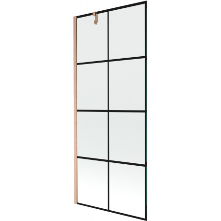 Mexen Next 1-szárnyú kádparaván 80 x 150 cm, fekete rács, kefe hatású réz - 895-080-000-00-77-65