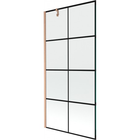 Mexen Next egyfalú fürdőkád paraván 90 x 150 cm, fekete minta, kefe huzalozott réz - 895-090-000-00-77-65