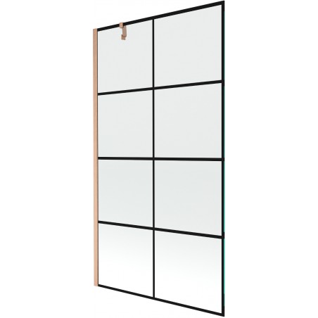 Mexen Next fürdőszobai paraván, 1 szárnyú, 100 x 150 cm, fekete minta, csiszolt réz - 895-100-000-00-77-65