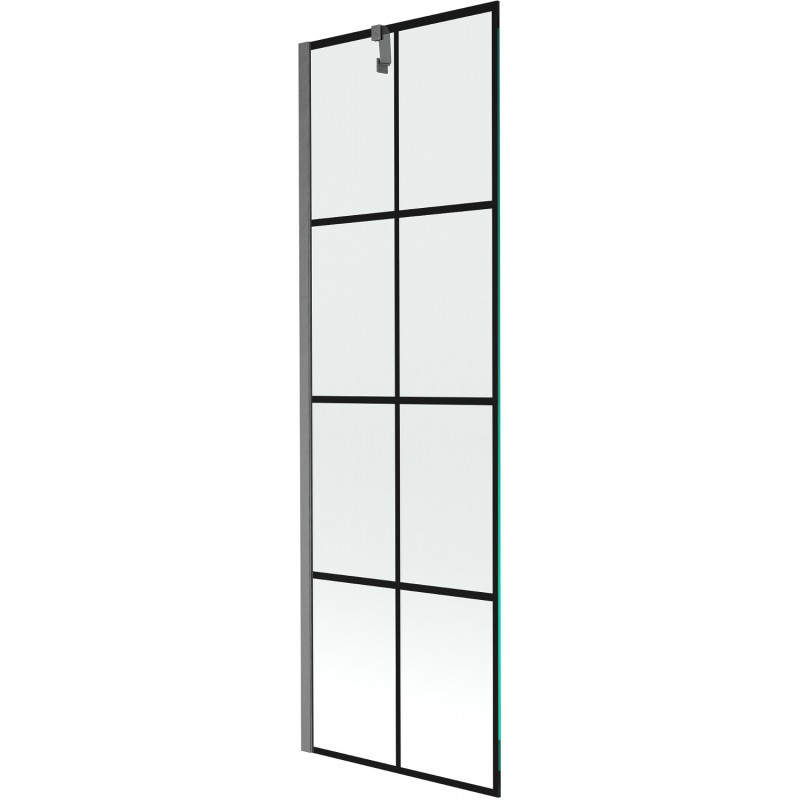 Mexen Next 1-szárnyú fürdőkádparaván 60 x 150 cm, fekete rácsos, gun gray csiszolt - 895-060-000-00-77-66