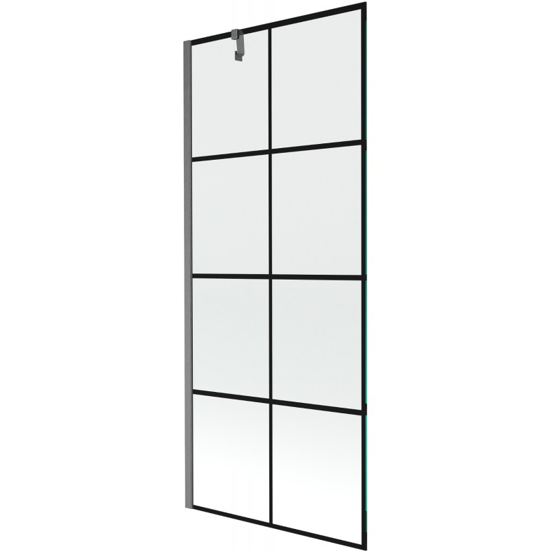 Mexen Next 1-szárnyú fürdőkád paraván 80 x 150 cm, fekete rács, gun gray kefe - 895-080-000-00-77-66
