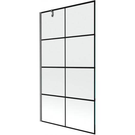 Mexen Next fürdőkád paraván, 1-szárnyú 100 x 150 cm, fekete rács, gun gray kefe - 895-100-000-00-77-66