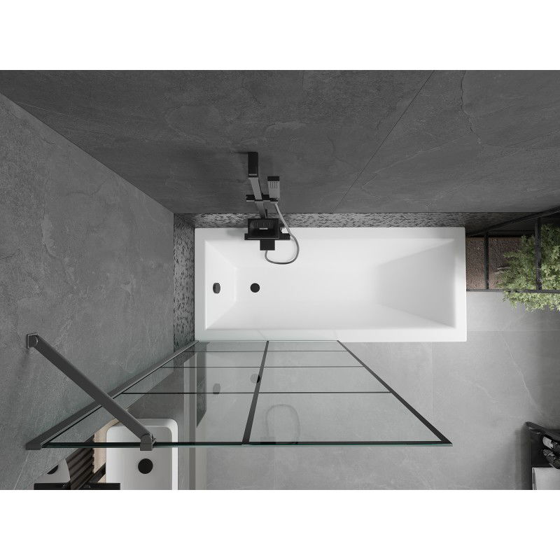 Mexen Next 1-szárnyú kádparaván 90 x 150 cm, fekete rács, gun metal - 895-090-000-00-77-95