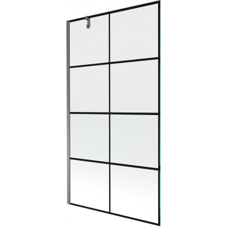 Mexen Next 1-szárnyú fürdőkád paraván 100 x 150 cm, fekete rács, gun metal - 895-100-000-00-77-95