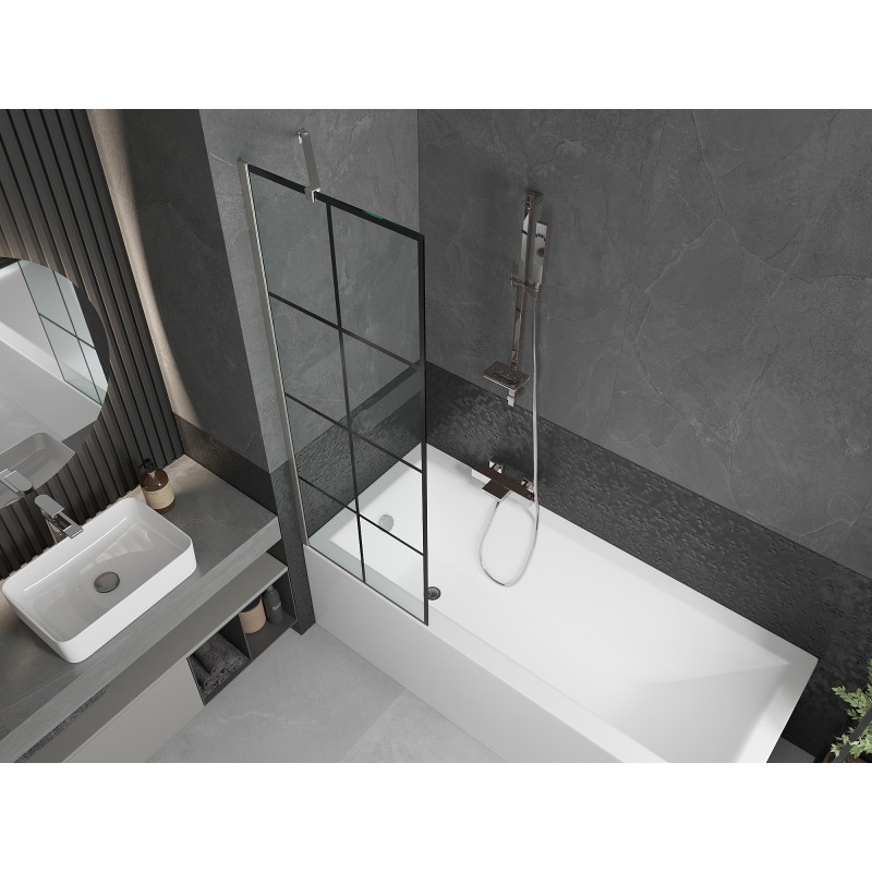 Mexen Next paravan cadă 1-canat 60 x 150 cm, grilaj negru, nichel periat - 895-060-000-00-77-97
