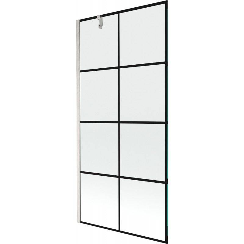 Mexen Next fürdőkádparaván, 1-paneles, 90 x 150 cm, fekete rács, kefe nikiel - 895-090-000-00-77-97