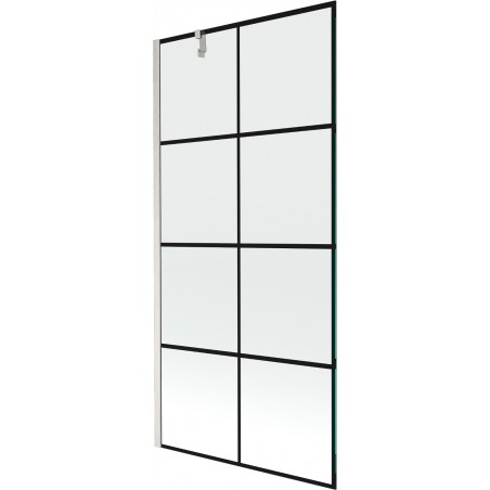 Mexen Next fürdőkádparaván, 1-paneles, 90 x 150 cm, fekete rács, kefe nikiel - 895-090-000-00-77-97