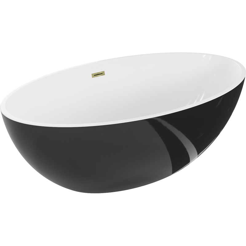 Mexen Nike szabadon álló kád 175 x 100 cm, fehér/fekete, arany túlfolyó - 54071751075-50