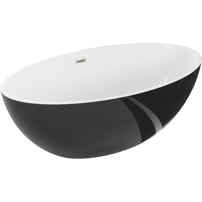 Mexen Nike szabadon álló kád 175 x 100 cm, fehér/fekete, kefélt nikkel túlfolyó - 54071751075-97