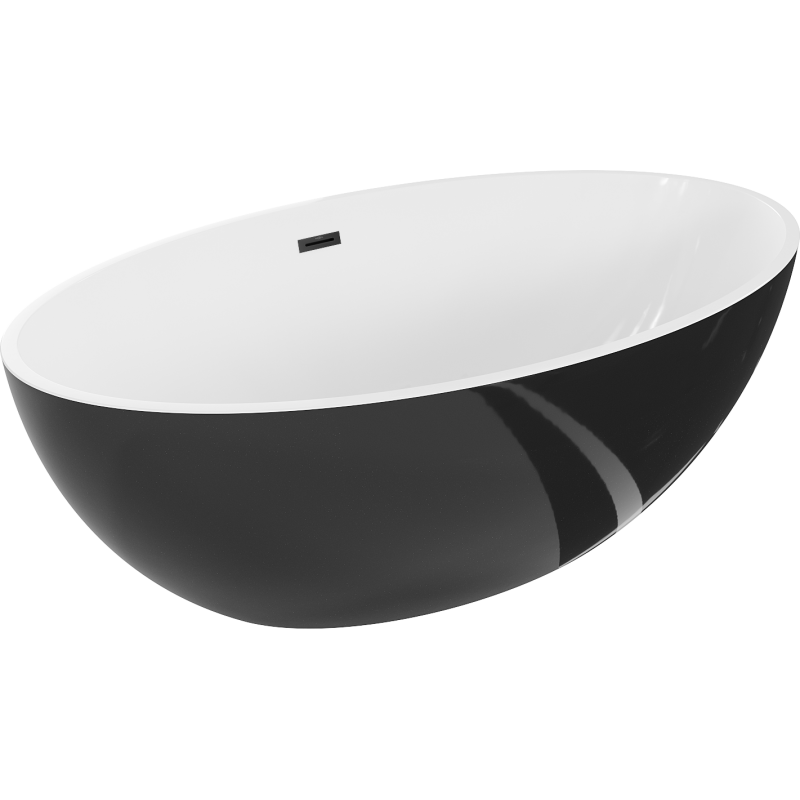 Mexen Nike cadă freestanding 175 x 100 cm, albă/neagră, preaplin negru - 54071751075-70