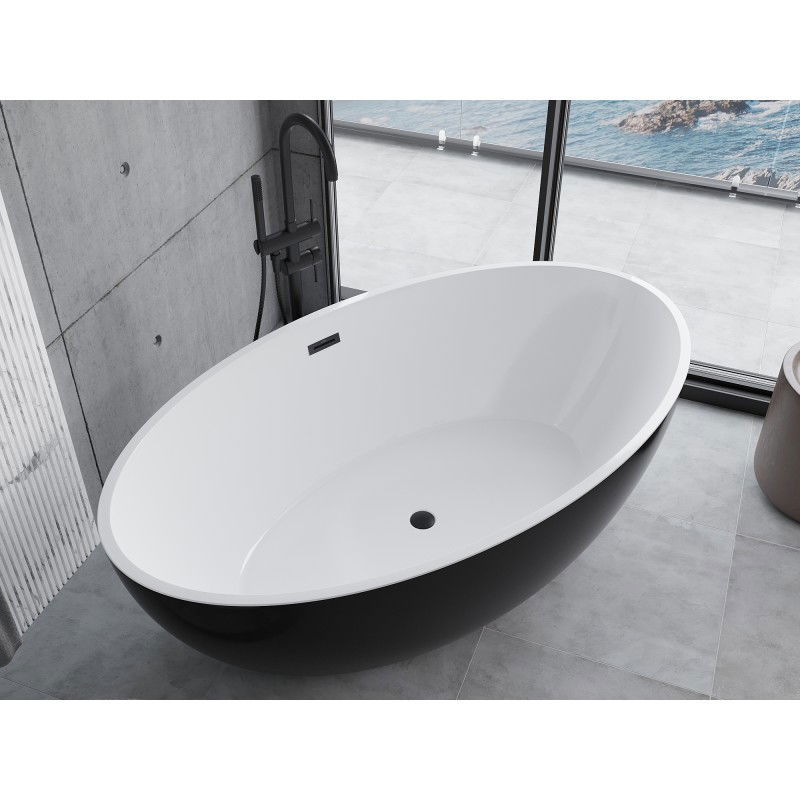 Mexen Nike cadă freestanding 175 x 100 cm, albă/neagră, preaplin negru - 54071751075-70