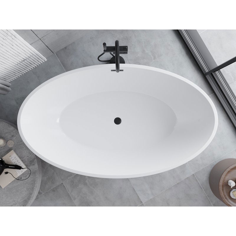 Mexen Nike cadă freestanding 175 x 100 cm, albă/neagră, preaplin negru - 54071751075-70