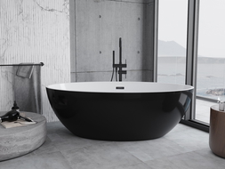 Mexen Nike cadă freestanding 175 x 100 cm, albă/neagră, preaplin negru - 54071751075-70