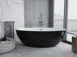 Mexen Nike cadă freestanding 175 x 100 cm, albă/neagră, preaplin metalic pistol - 54071751075-95