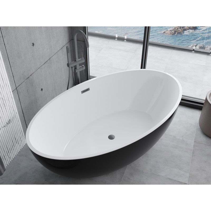 Mexen Nike szabadon álló kád 175 x 100 cm, fehér/fekete, gun metal túlfolyó - 54071751075-95