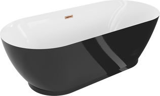 Mexen Roxy szabadon álló kád 180 x 85 cm, fehér/fekete, túlfolyó rózsaarany - 51201808575-60