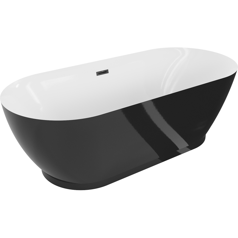 Mexen Roxy cadă de baie freestanding 180 x 85 cm, albă/neagră, preaplin negru - 51201808575-70