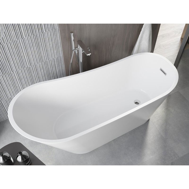 Mexen Alta cadă de baie freestanding 170 x 75 cm, albă, preaplin crom - 52141707500-01