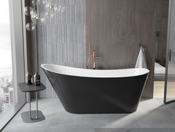 Mexen Alta cadă freestanding 170 x 75 cm, alb/negru, cu preaplin din aur roz - 52141707575-60