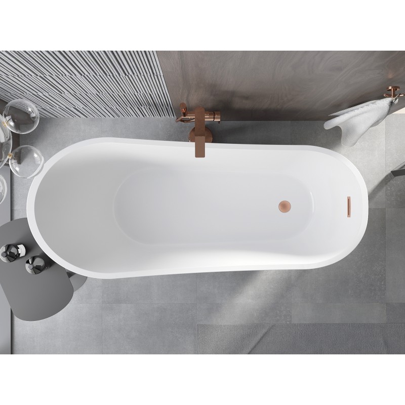 Mexen Alta cadă de baie freestanding 170 x 75 cm, albă/neagră, preaplin cupru periat - 52141707575-65