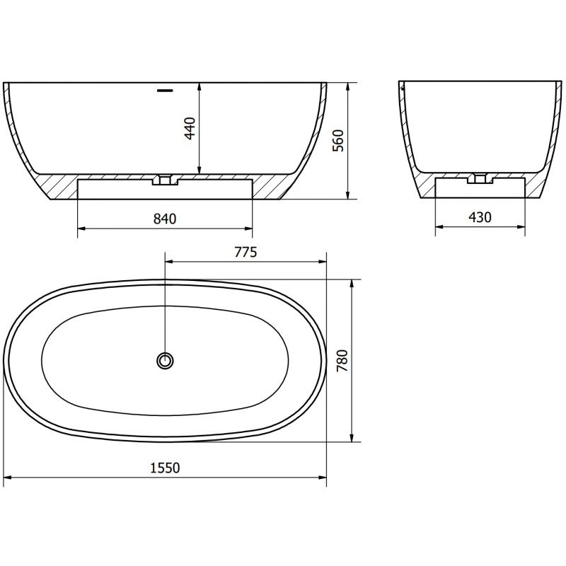 Mexen Torino szabadon álló kád konglomerátumból 155 x 78 cm, fehér matt - 57271557800