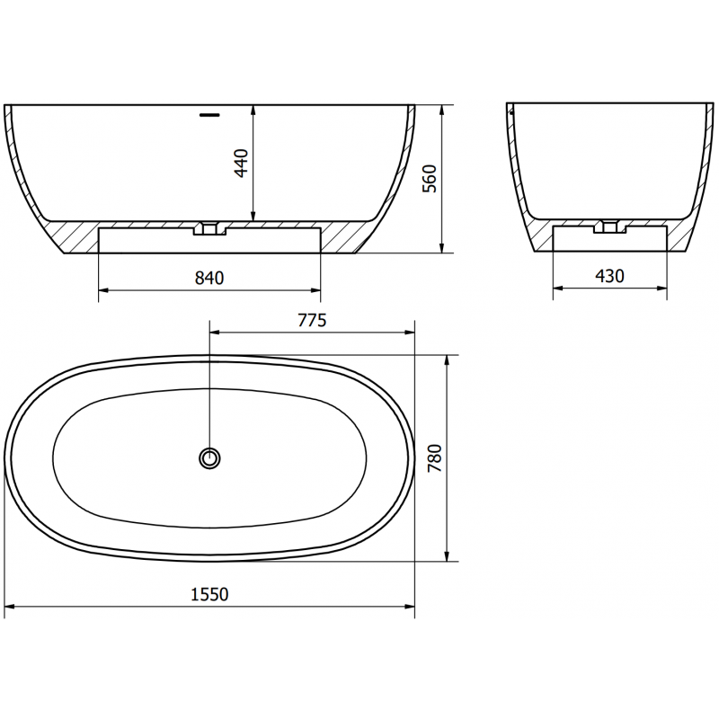 Mexen Torino cadă freestanding din conglomerat 155 x 78 cm, alb lucios - 57271557810