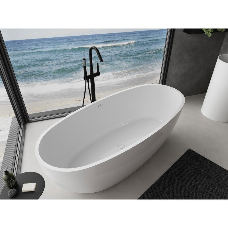 Mexen Torino cadă freestanding din conglomerat 155 x 78 cm, alb lucios - 57271557810