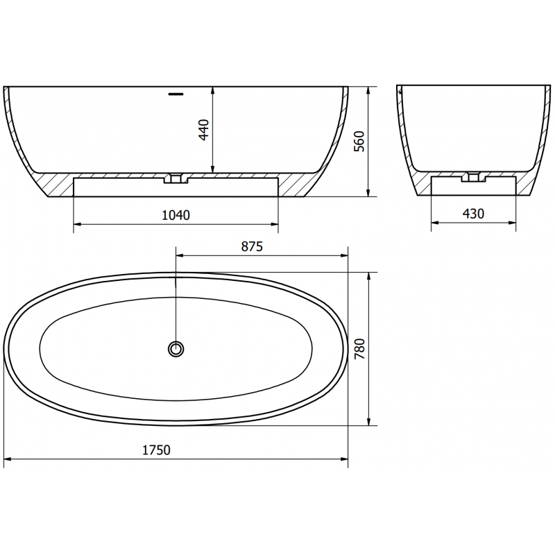 Mexen Torino szabadon álló kád konglomerátból 175 x 78 cm, fehér matt - 57271757800