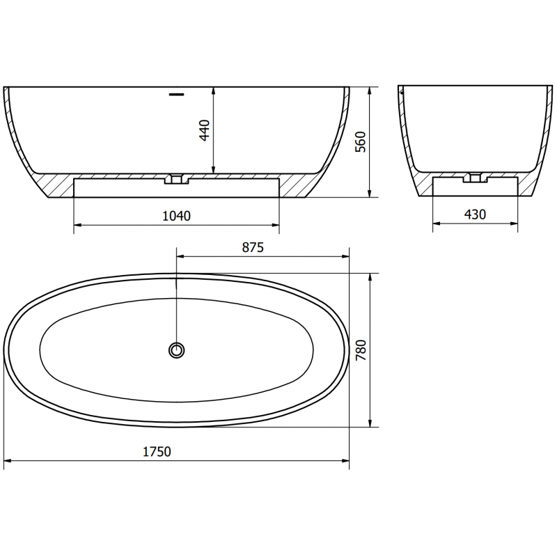Mexen Torino cadă freestanding din conglomerat 175 x 78 cm, alb lucios - 57271757810