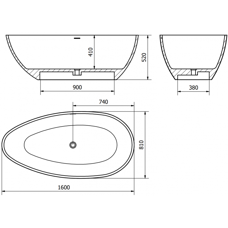 Mexen Imola cadă de baie independentă din conglomerat 160 x 81 cm, alb lucios - 57281608010