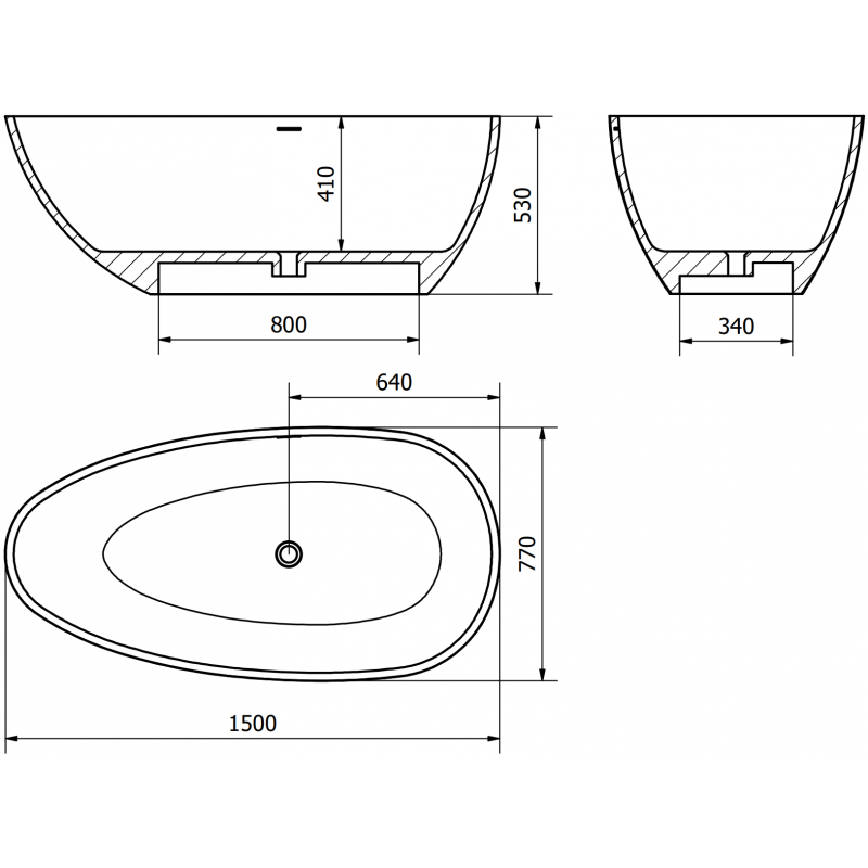 Mexen Imola szabadon álló kád konglomerátumból 160 x 81 cm, beton matt - 57281608061