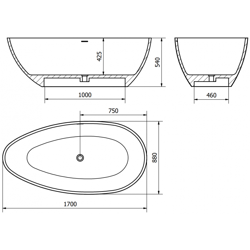 Mexen Imola cadă freestanding din conglomerat 170 x 88 cm, alb mat - 57281708500