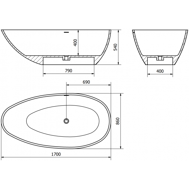 Mexen Milano szabadon álló kád konglomerátumból 170 x 86 cm, fehér fényes - 57301708510