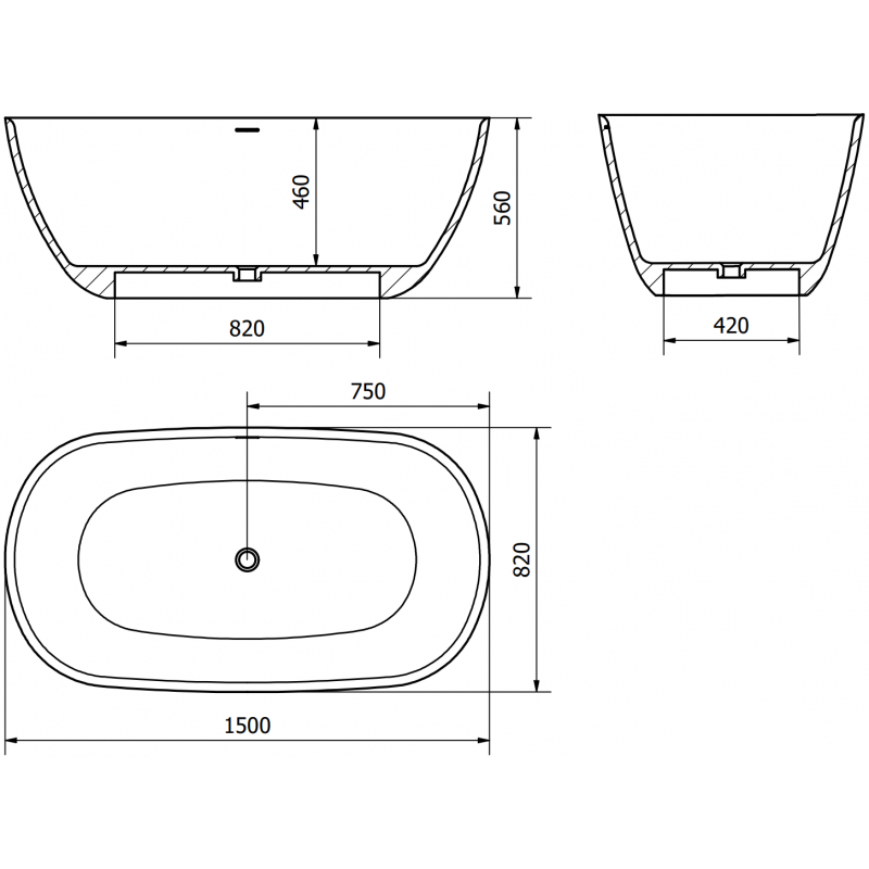 Mexen Como szabadon álló konglomerátum kád 150 x 82 cm, matt beton - 57311508261