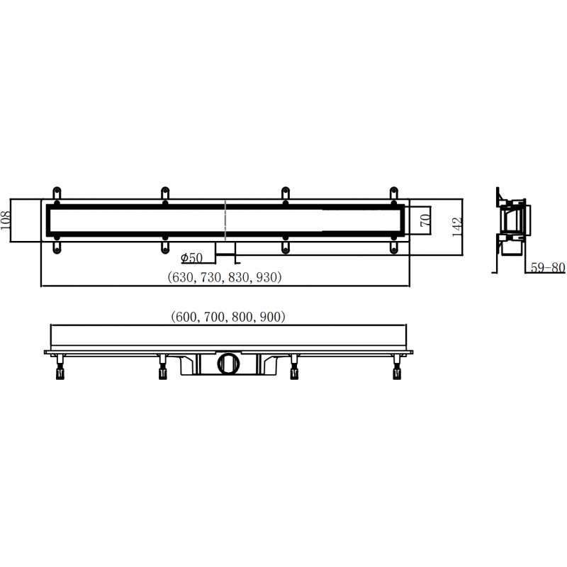 Mexen Flat ABS scurgere liniară 2în1 90 cm, inox- 1069090