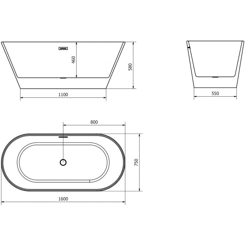 Mexen Flavia cadă de sine stătătoare 160 x 75 cm, albă, preaplin nichel periat - 54031608000-97