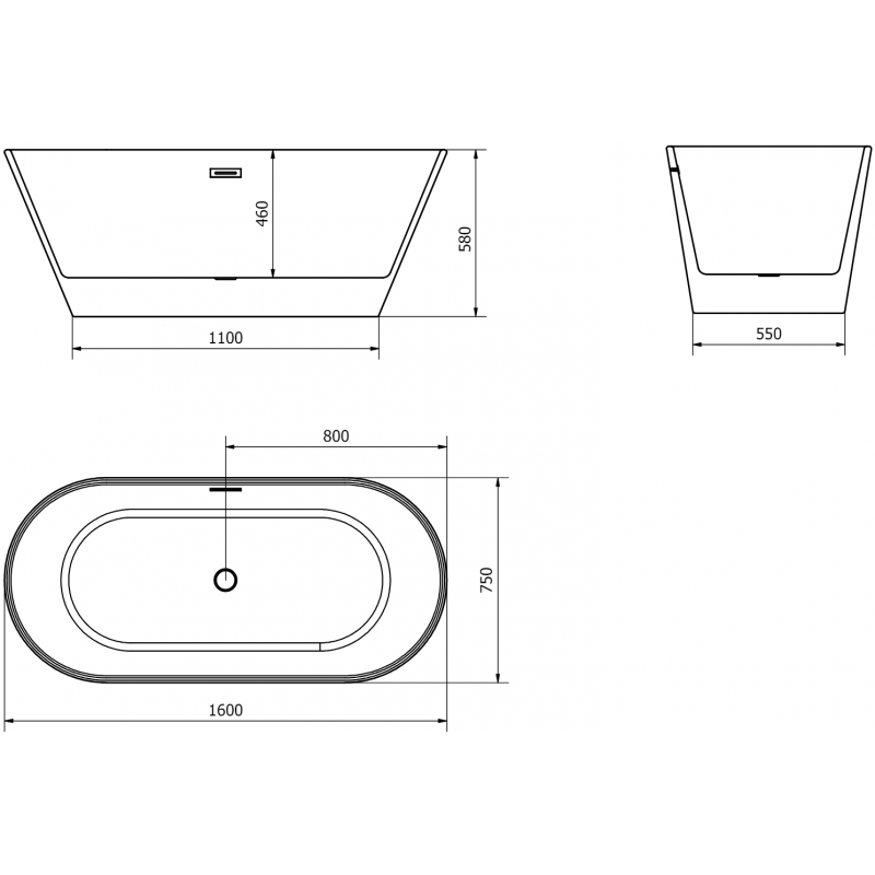 Mexen Flavia cadă freestanding 160 x 75 cm, albă/neagră, preaplin aur roz - 54031608075-60