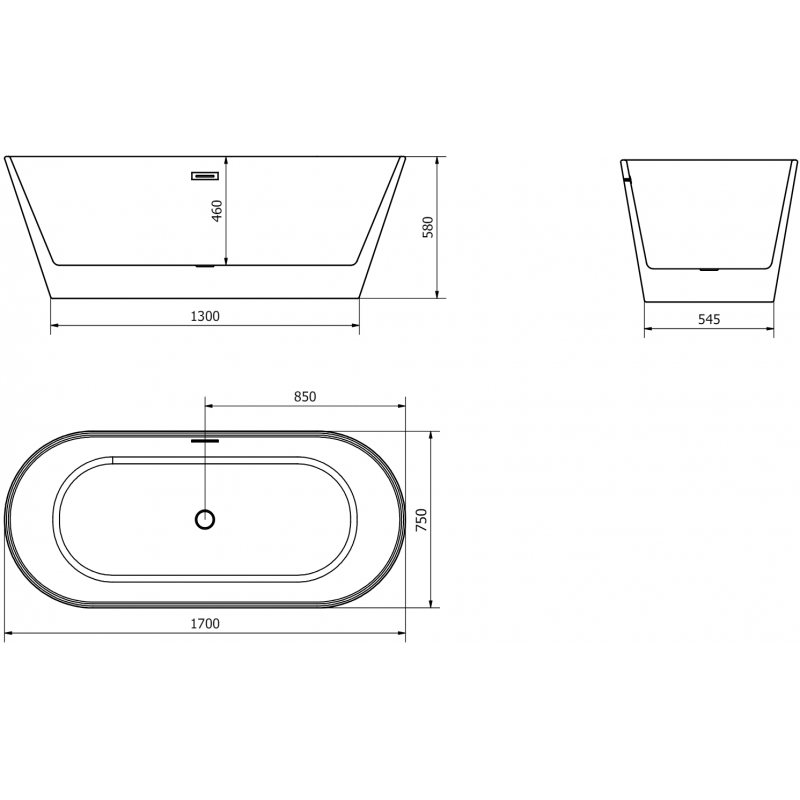 Mexen Flavia cadă freestanding 170 x 75 cm, albă, preaplin nichel periat - 54031708000-97