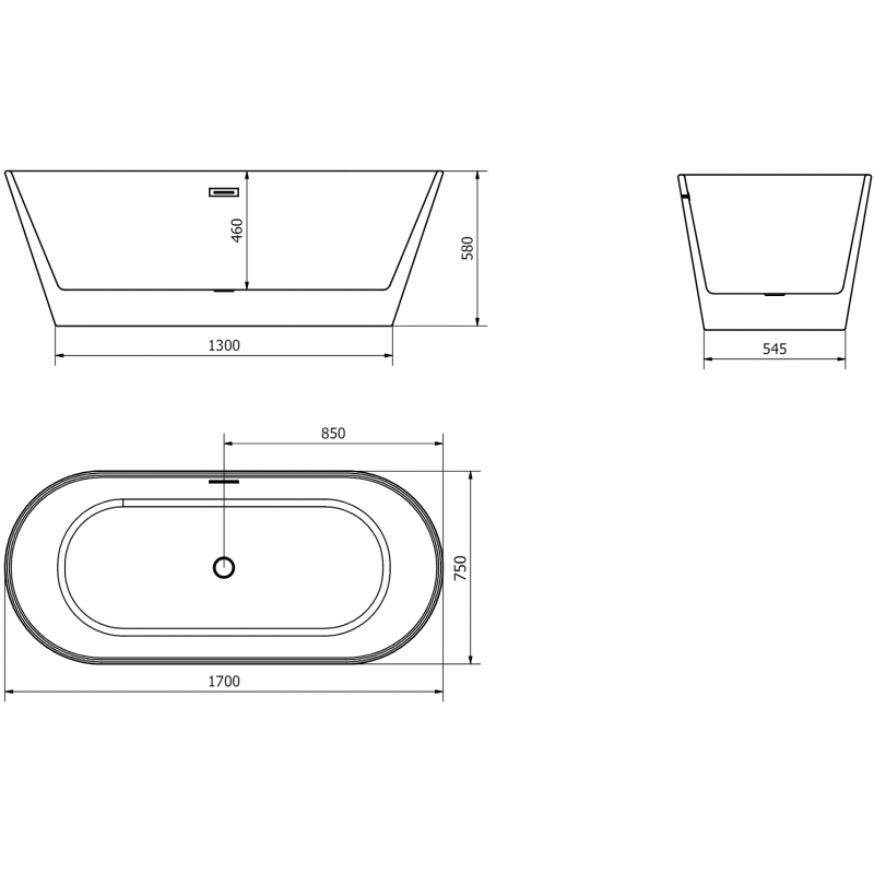 Mexen Flavia cadă freestanding 170 x 75 cm, albă/neagră, preaplin cupru periat - 54031708075-65
