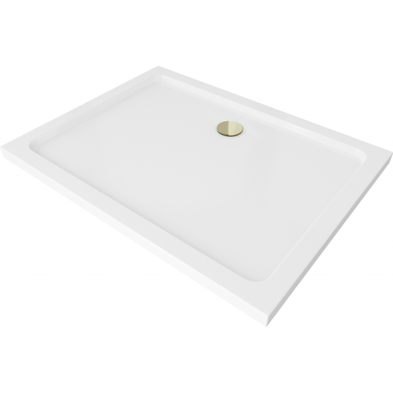 Mexen Flat slim téglalap alakú zuhanytálca 140 x 100 cm, fehér, arany szifon - 40101014G