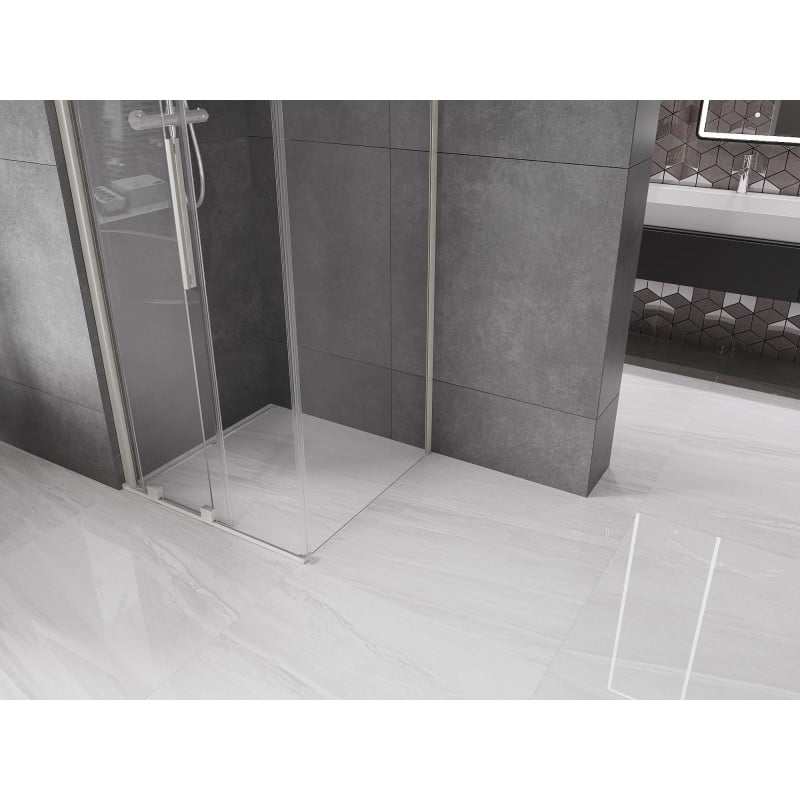 Mexen Velar toló zuhanykabin 90 x 90 cm, átlátszó, szálcsiszolt nikkel - 871-090-090-01-97