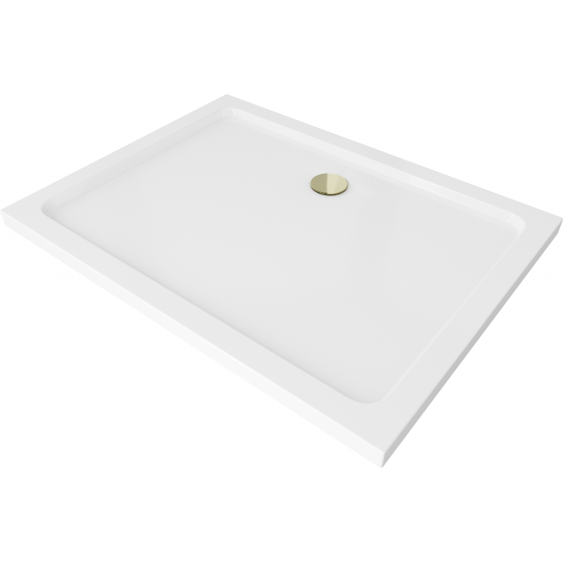 Mexen Flat téglalap alakú slim zuhanytálca  130 x 100 cm, Fehér, szifon Arany - 40101013G