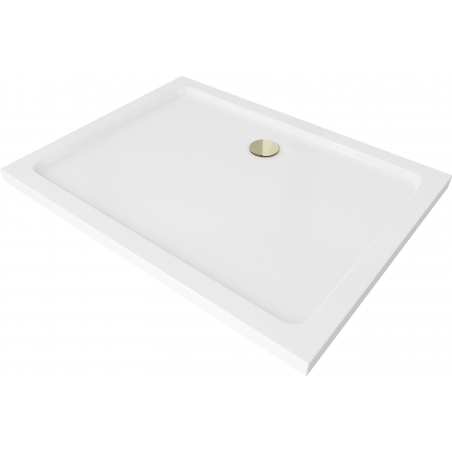 Mexen Flat téglalap alakú slim zuhanytálca  130 x 100 cm, Fehér, szifon Arany - 40101013G